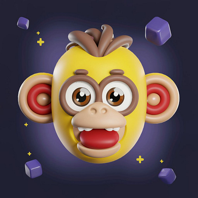 3d monkey face view. 3d branding