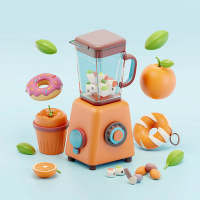 mixer jar and food 3d ui