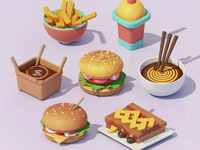 burgers french fries, 3d 3d design