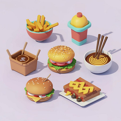 burgers french fries, 3d 3d design