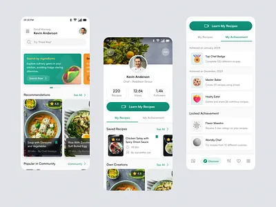 Food Recipes App 🍳 - Part 1/2 android ios app breakfast chef profile cook cooking cuisine list dessert dish eating foodies green ui healthy food ingredients kitchen meal recipes book restaurant menu vegan