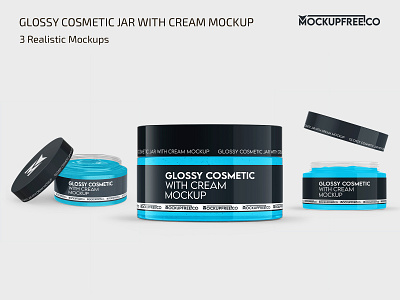 Glossy Cosmetic Jar with Cream Mockup PSD cosmetic cosmetic jar cosmetic jar with cream cosmetics cream cream mockup design glossy jar jars mock up mockup mockups photoshop product psd template templates