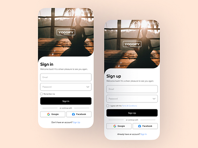 Sign In & Sign Up mobile app screens // DailyUI - Day 1 application design fitness graphic design mobile sign in sign up sport ui ux yoga