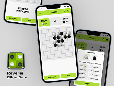 Reversi : Classic 2-Player Puzzle Game App Ui Design app ui board game screen board game ui game design game ui redesign redesign solution reversi reversi gmae reversi ui