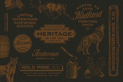 Midland logos set apparel design font design font duo illustration logo badge logo design southwest typography vintage american