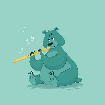 29 february 29 february animal bear character color cute flute funny illustration mood music musician