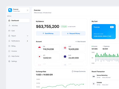 Firecorp - Finance Dashboard analytics animation b2b banking charts conversion currency dashboard dipa inhouse finance fintech hover modern money product design saas startup transaction ui webapp