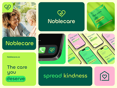 Noblecare Branding abstract app branding care clever community finance fitech heart home kindness line logo love minimal nature saas social vibrant web