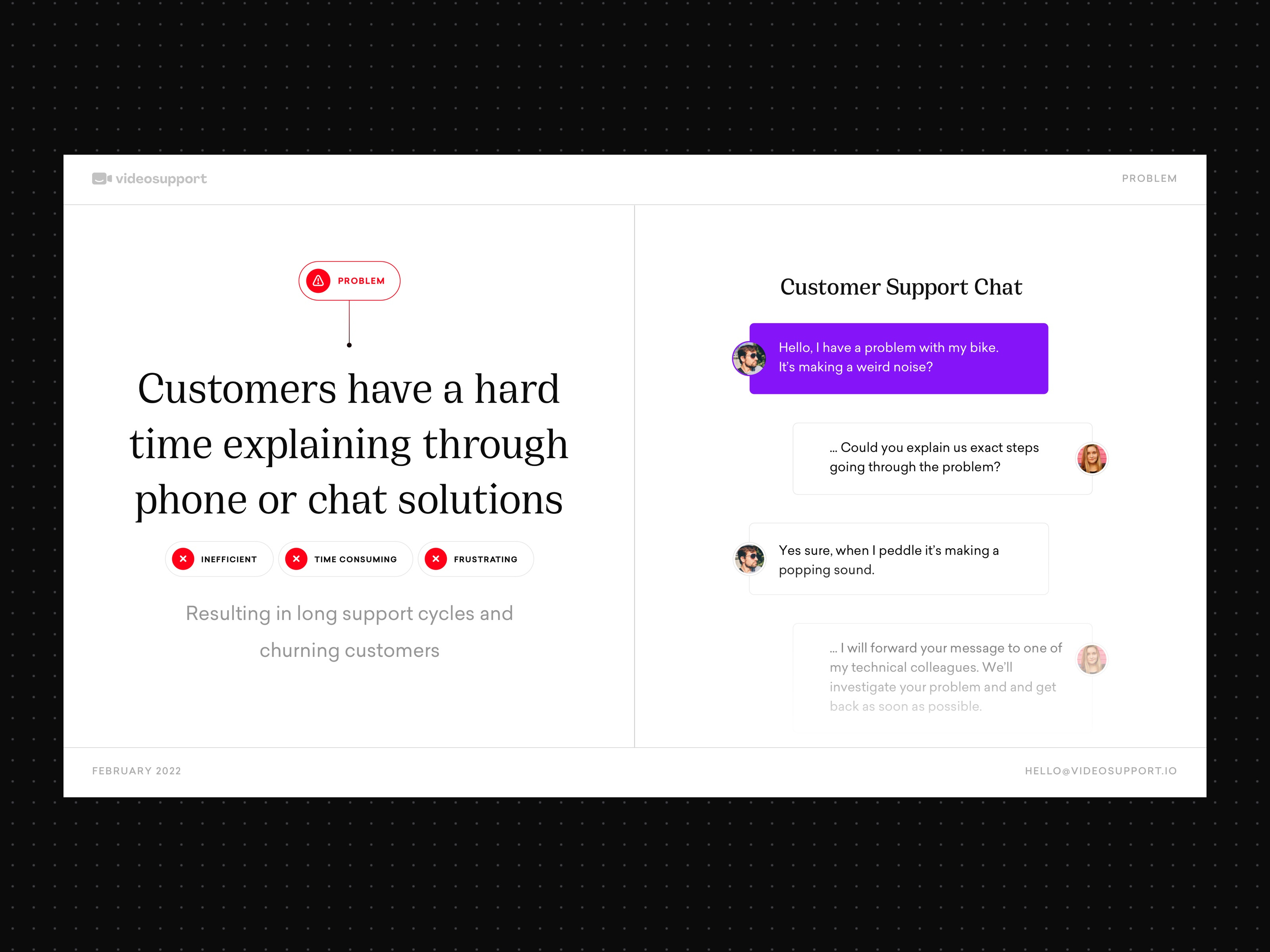 📹 Animated Pitchdeck Problem State animated slide app chat customer support deck design pitchdeck problem product design slide solution template ui ux video web