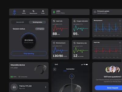 Medical design system. Mobile widgets for medical dashboard. battery chart components design design system figma health tracker heart rate input medical nav bar product design send request table tabs ui ui elemets ui kit ux widgets