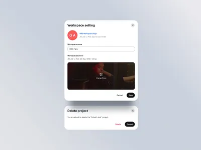 Workspace Setting modal account setting app app design components delete modal popup profile image profile setting project setting remove modal saas setting ui upload image