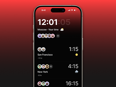 World Clock App with collegues app clock design ui ux