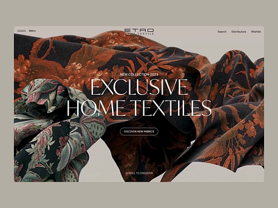Etro Textile – Overview animation color concept design digital elegant fabric fashion homepage icon listing minimal pattern product page texture typography ui ux web website