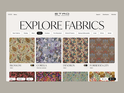 Etro Textile – Catalog discovery animation color concept design digital elegant fabric fashion homepage icon listing minimal pattern product page texture typography ui ux web website