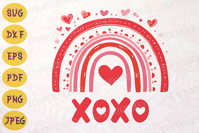 Boho Rainbow SVG XOXO Valentines Day DXF retro valentine svg