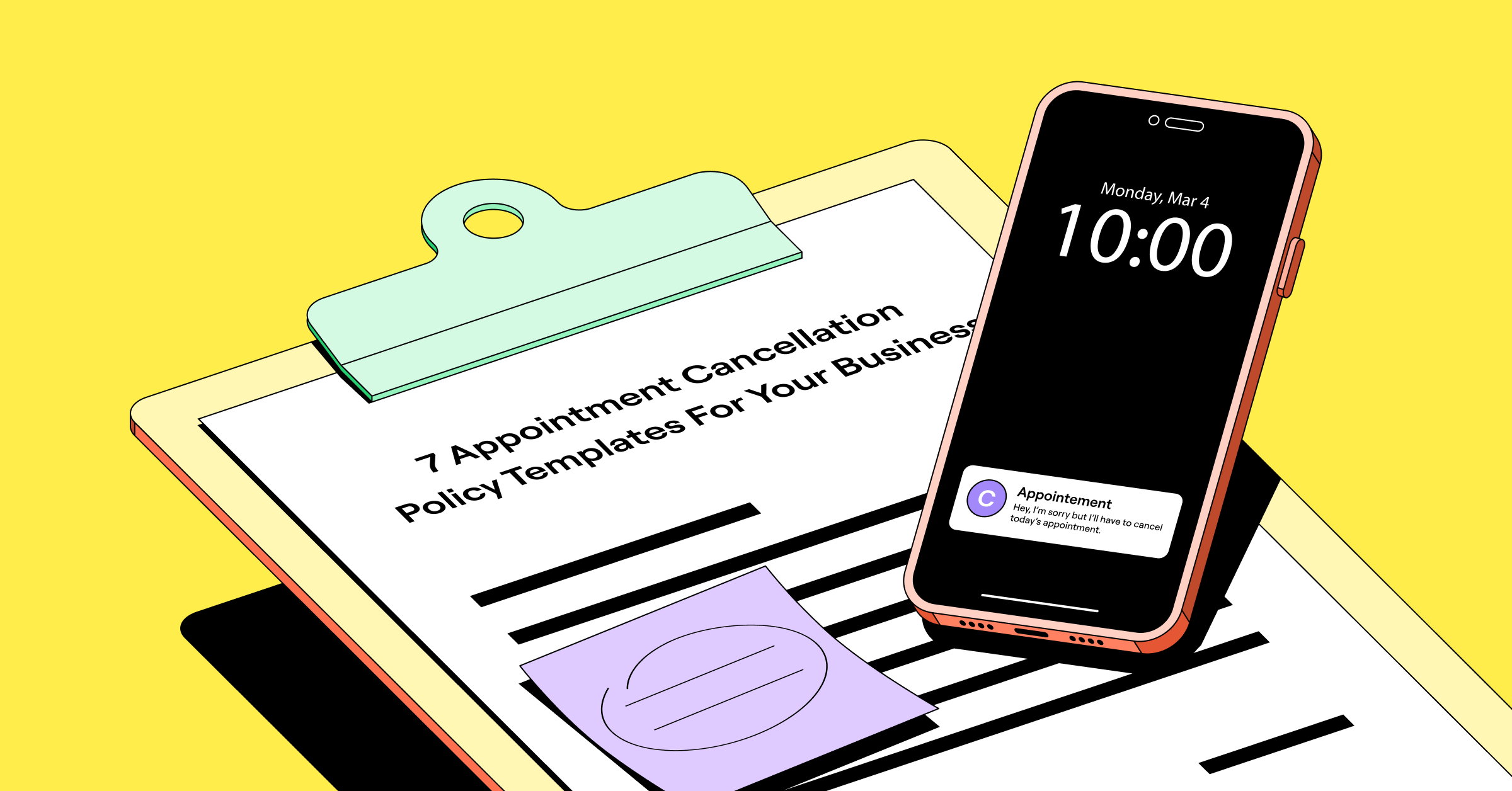 Cancelation Illustration appointement cancelation clipboard design figma illustration illustrator isometric message phone rosek vector yellow