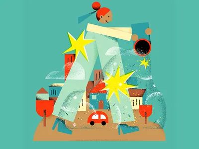 Bringing a bit of magic! car character city editorial illustration illustrator magdaazab magic town