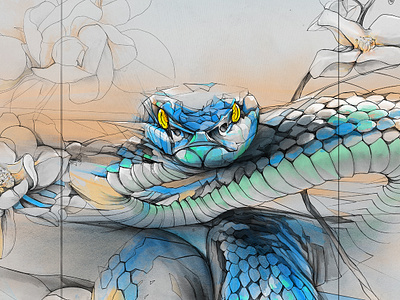 Blue Viper adobe digitalart drawing geometric illustration lineart pencil snake viper