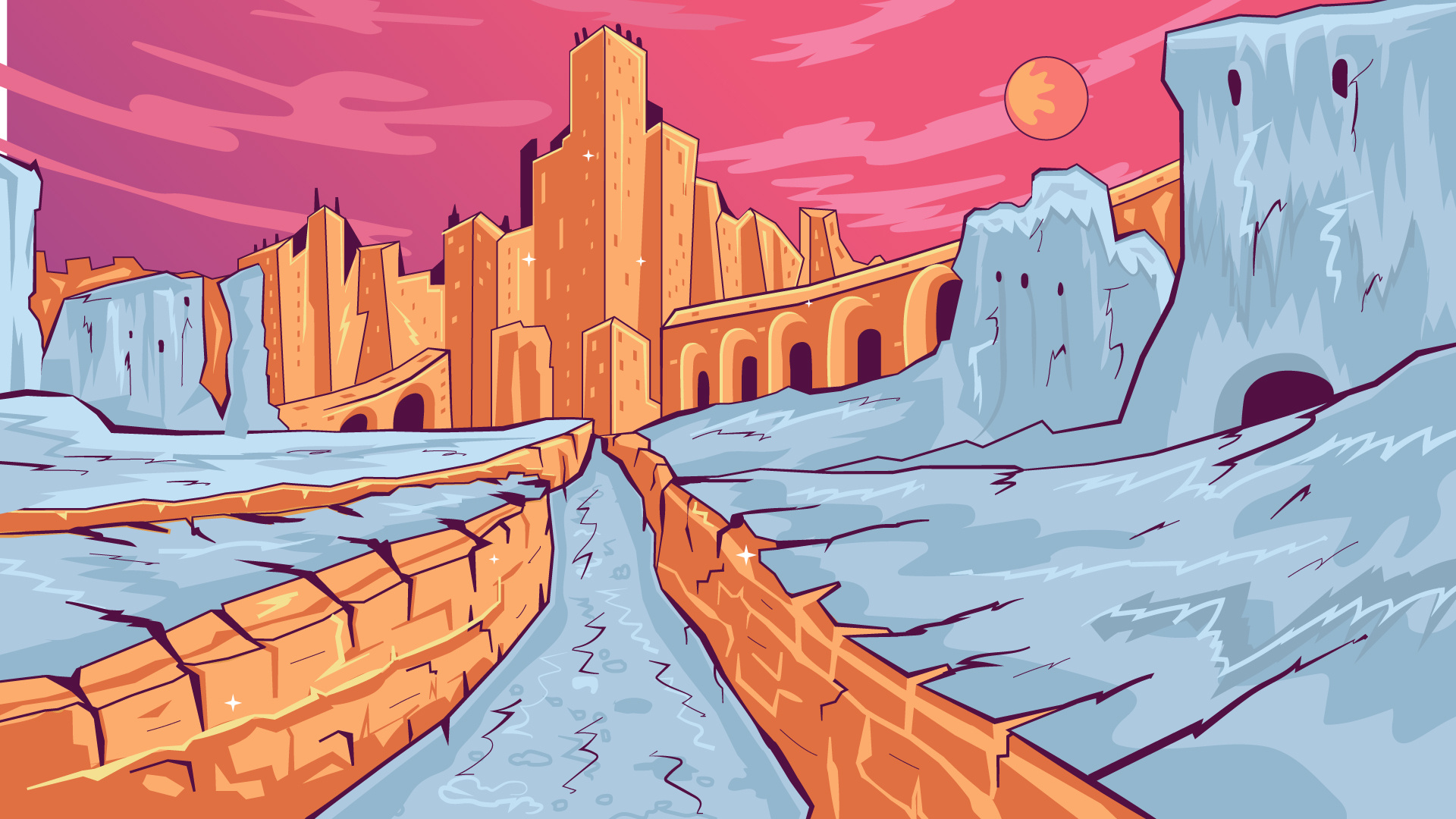 abandoned sandy golden city ancient city book buildings channel city desert design empty flat illustration landscape line no life postapocalypse river scifi town vector