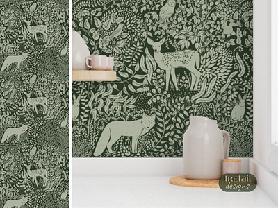 Forest flora and fauna animals design digital art digital illustration forest graphic design green illustration pattern surface pattern textile wallpaper