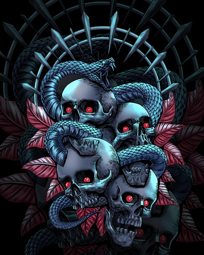 snake cover art darkart drawing graphic design illustration skull snake tshirtdesign