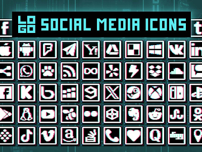 Free Social Media Icons Pixel Art 2d art asset assets cyberpunk fantasy game game assets gamedev icon icons illustration indie indie game pack pixel pixelart pixelated rpg set