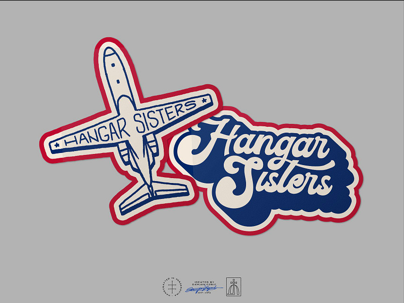 Hangar Sisters Sticker Mockup 70s brand design brand identity branding branding design hand drawn hand lettering handdrawn identity design illustration lettering logo logo design mockup patch retro sticker stickers vintage visual identity