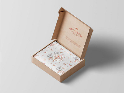 Ode to Farm Packaging Mockup box box packaging brand design brand identity branding branding design identity design illustrator logo logo design organic packaging packaging design pattern pattern design retro tissue paper vintage visual identity wrapping paper