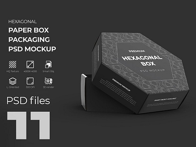 Hexagonal Paper Box Packaging Mockup 3d box packaging mockup branding mockup cardboard cardboard box mockup carton carton box container hexagon empty hexagonal box luxury merchandise package packaging packaging box packaging mockup paper paper box storage