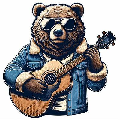 A Bear Holding Guitar Illustration Vector 3d animation branding design graphic design illustration logo merch by amazon motion graphics typography ui ux vector