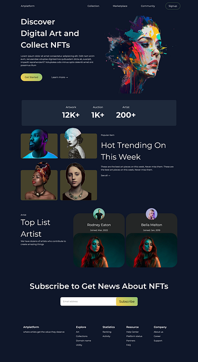 An art platform for artists and talented people ui