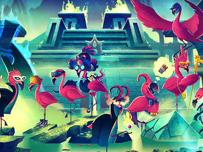 Toxic Flamingos: Season 2 fantasy fantasy art game art gaming illustration retro vintage