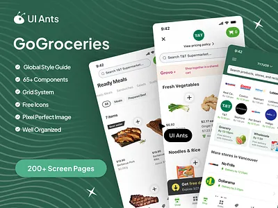 GoGroceries - Grocery App UI Kit branding food cart food delivery graphic design groceries shopping groceries store online groceries online shopping online store shoping listing ui uiux