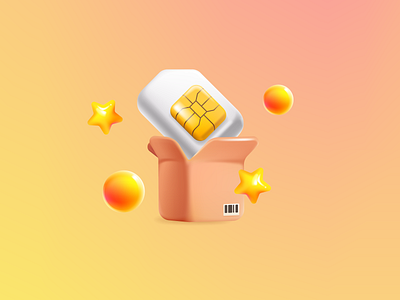 Mobile phone SIM card with golden chip in glassmorphism style 3d box card colorful glassmorphism logo mark mesh phone render sim