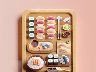 3D Sushi Box 2d 3d branding colors design food graphic illustration shape