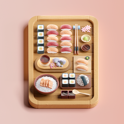3D Sushi Box 2d 3d branding colors design food graphic illustration shape