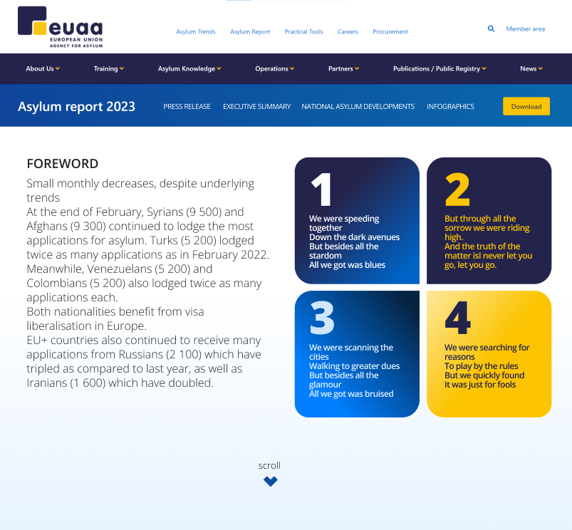 euaa Asylum Report 2023 page proposition landing page parallax