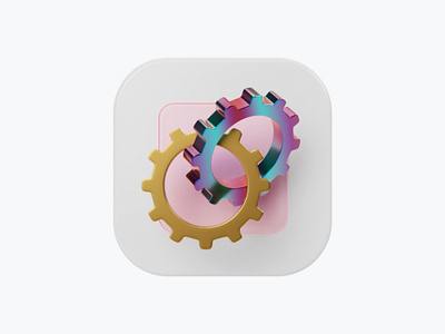 Gear squared icon - Color 3d app blender c4d cycles design gear glass gold illustration intertwining logo product design render rounded square ui ux web design white