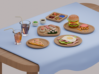 3D Cute Food 3d 3d cute 3d table berries branding burger cute drink food graphic design logo pizza sushi