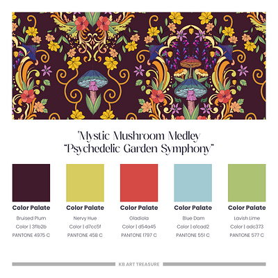 Mystic Mushroom Medley “Psychedelic Garden Symphony” mushroom print design pop art psychedelic psychedelic art psychedelic mushroom print textile print