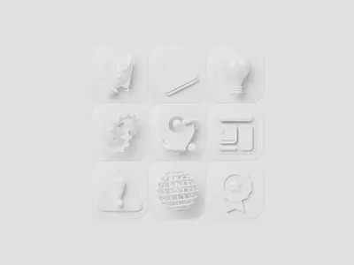 All squared icon - Clay 3d 3d icon ball blender blub clay clew cockade gear icon icon set icons lamp mail pin play rocket signal star white