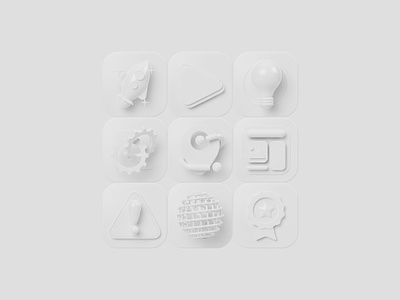 All squared icon - Clay 3d 3d icon ball blender blub clay clew cockade gear icon icon set icons lamp mail pin play rocket signal star white