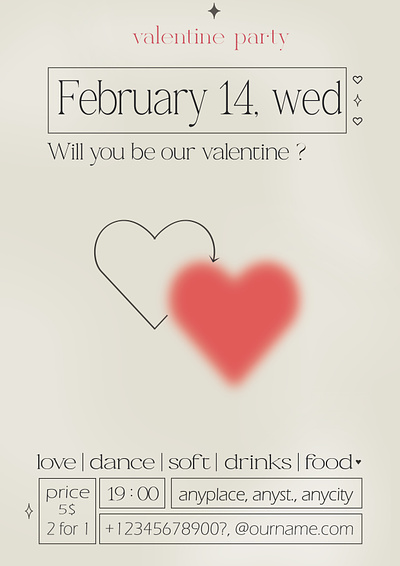 Saint Valentine`s restaurant dinner invitation advertisment graphic design heart poster simple typography valentine