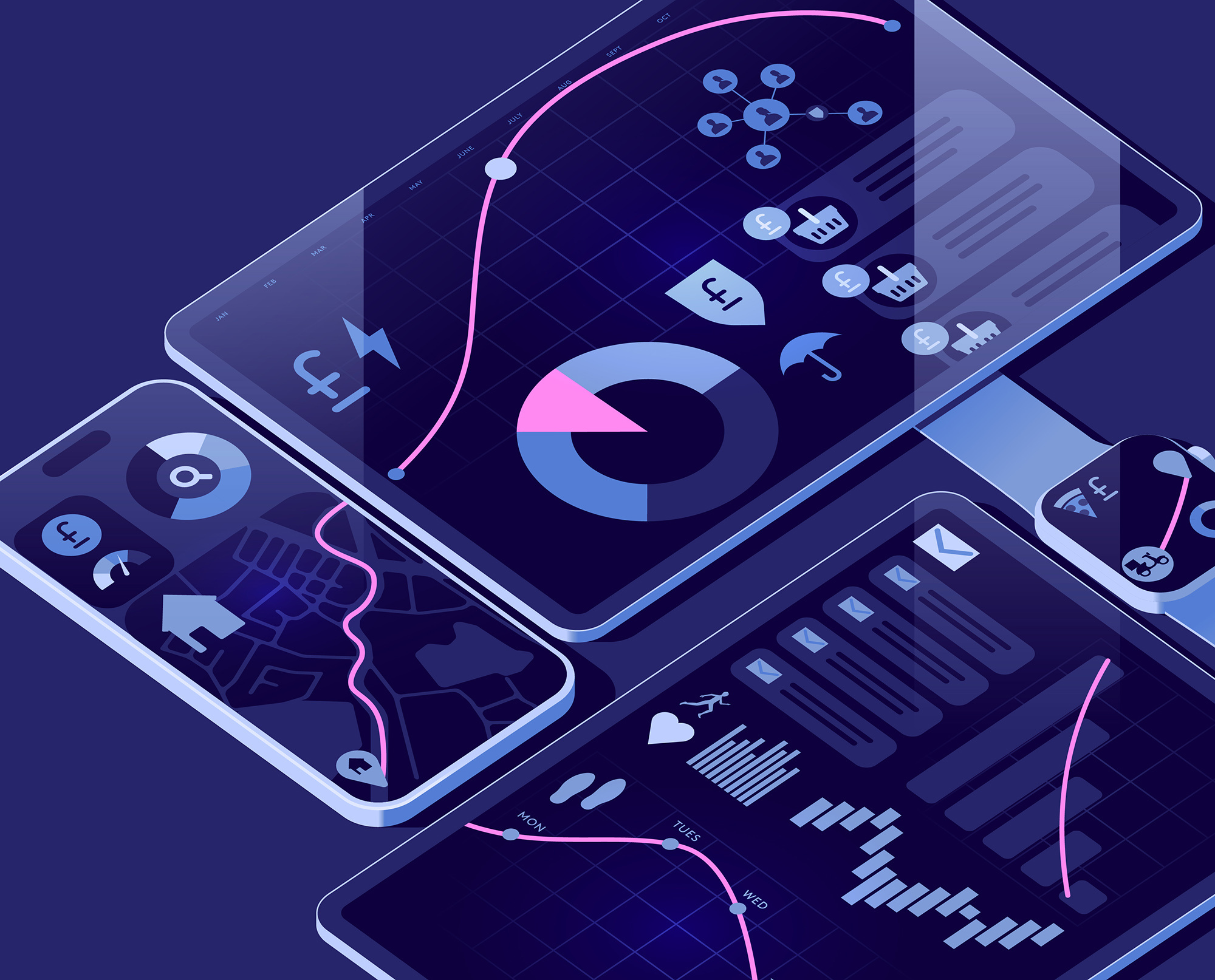 Which? Money – How private is your financial data? charts data data collection devices electricity bill face financial data graphs health data map journey portrait shopping habits tech