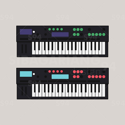 Vector retro synthesizer with colorful buttons clipart graphic design oldschool