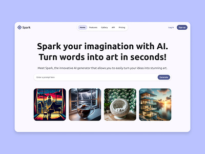 Spark - AI Art Generator Website UI UX Design ai art artificial intelligence artwork branding daily ui design generative graphic design homepage landing page minimal ui user experience user interface ux web web design website website design