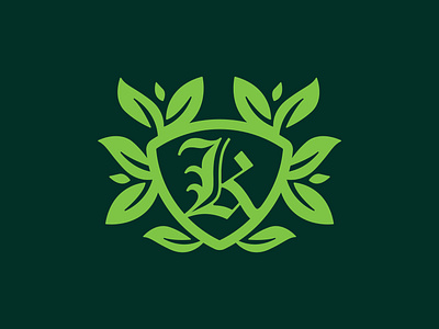 K Letter Leaf Shield Logo elegant emblem food green health icon k k logo leaf letter k life logo luxury natural nature organic premium shield strong symbol