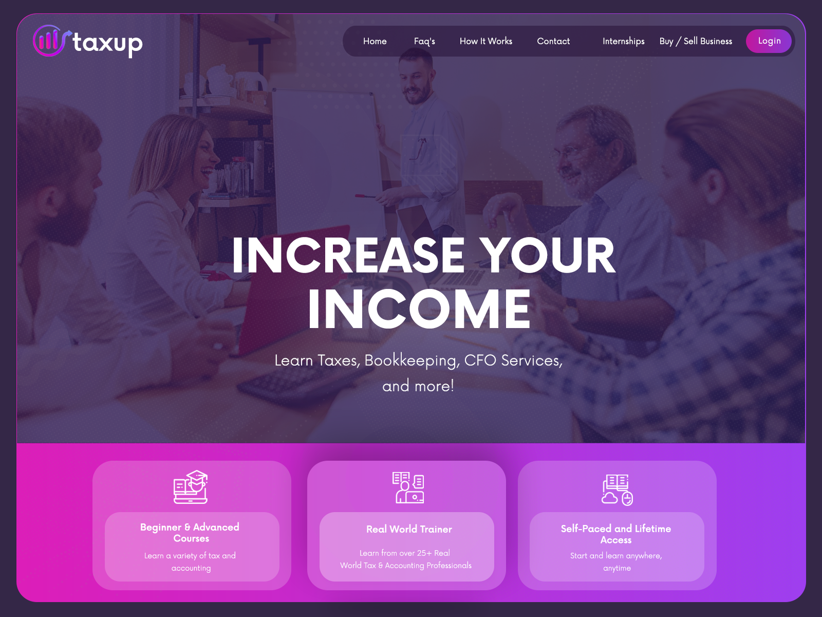 Learn Taxes, Bookkeeping, CFO Services 3d admin ai animation branding cms course crm dashboard graphic design learning lms logo marketing page motion graphics tax ui ux webdesign