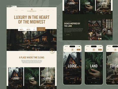 Clear Falls Web branding cabin homepage lodge luxury rustic typography ui web design website wilderness