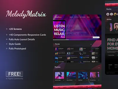 MelodyMatrix [Stream Music/Podcast website] app branding design graphic design logo music podcast prototype responsive typography ui ux web design website